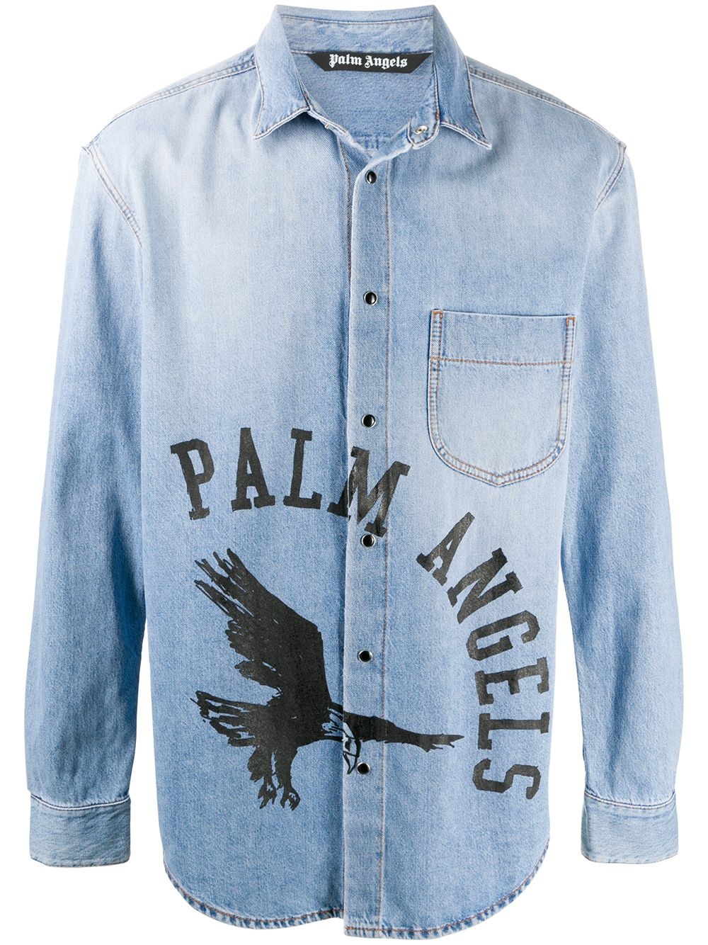 logo print denim shirt - 1