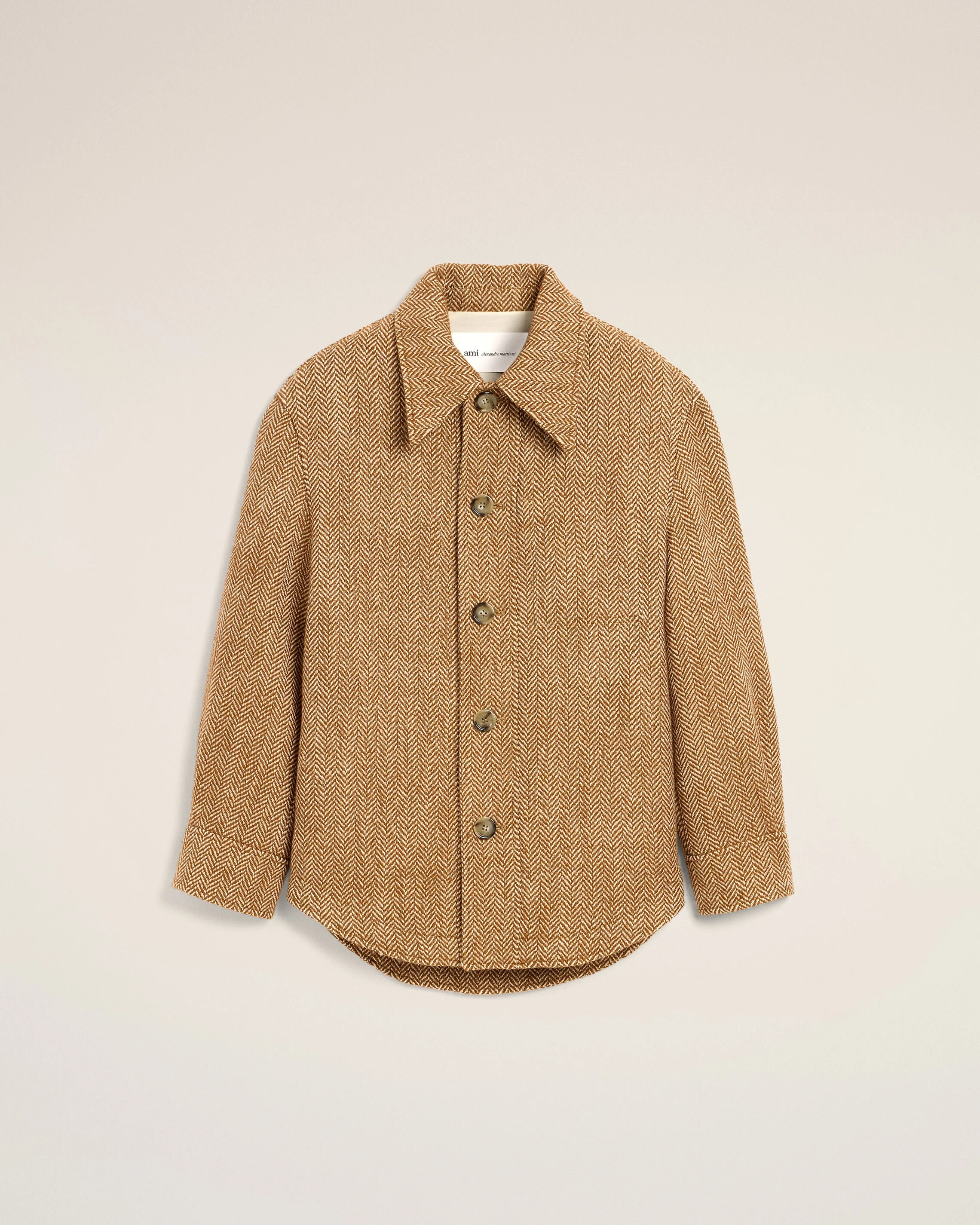 BROWN WOOL BUTTON-DOWN JACKET - 1