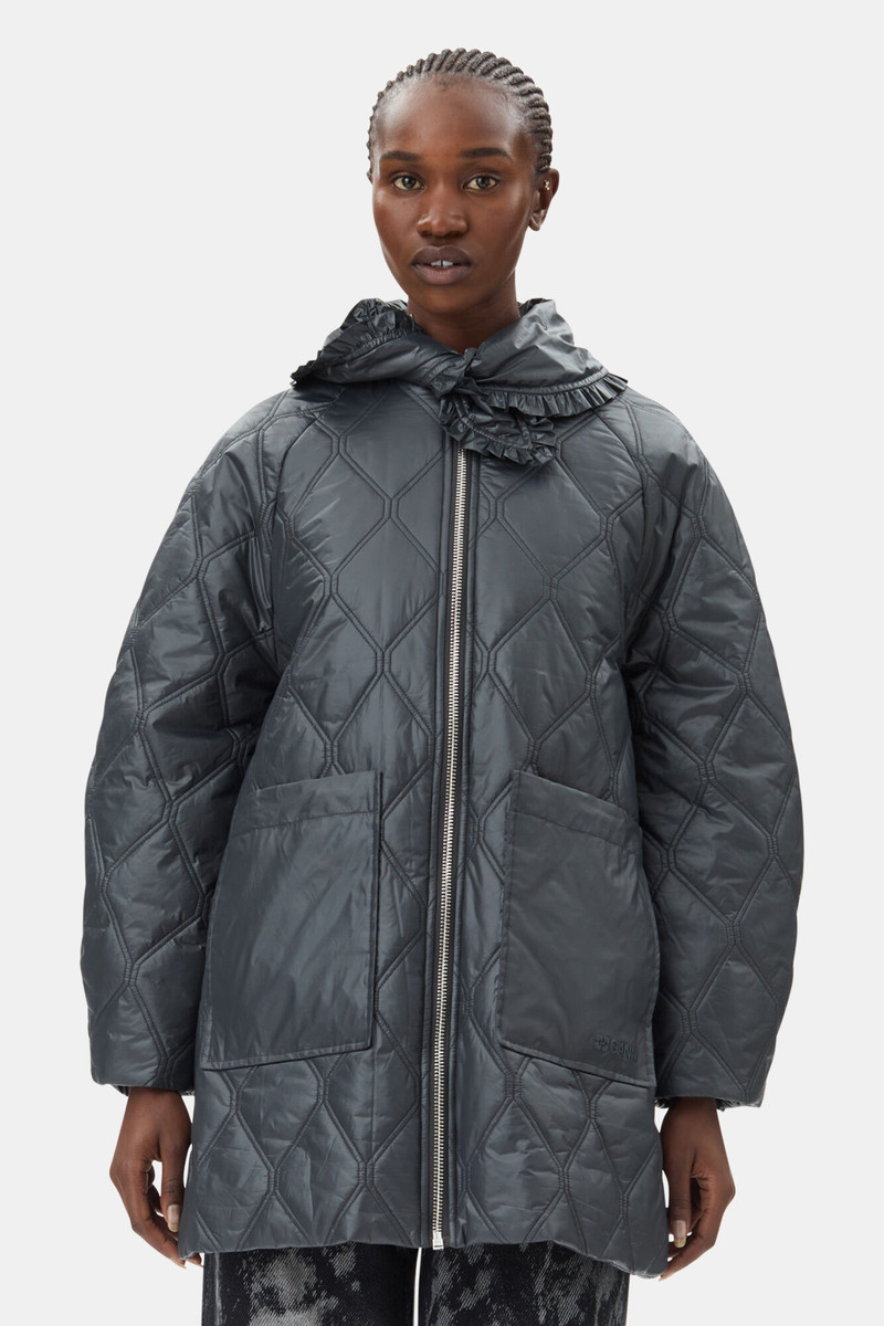 GANNI BLACK SHINY QUILT MIDI JACKET outlook