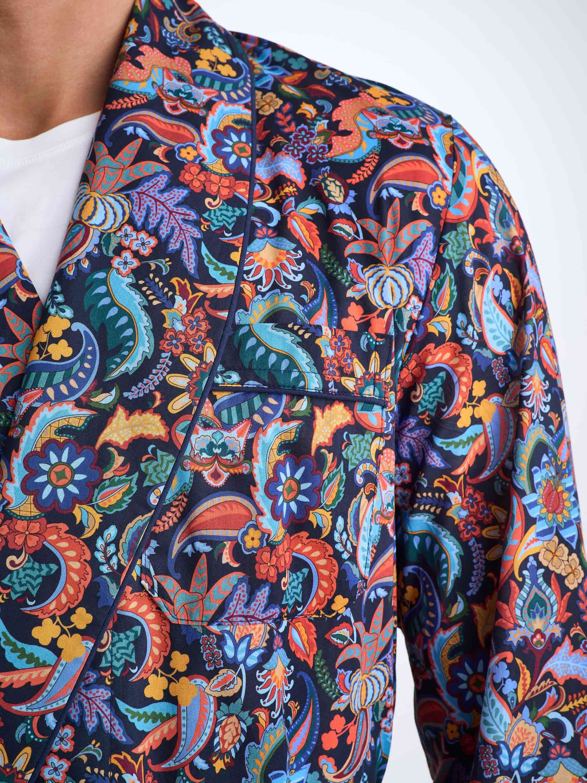 Men's Robe Cotton Batiste Multi Jungle Paisley Print - 2