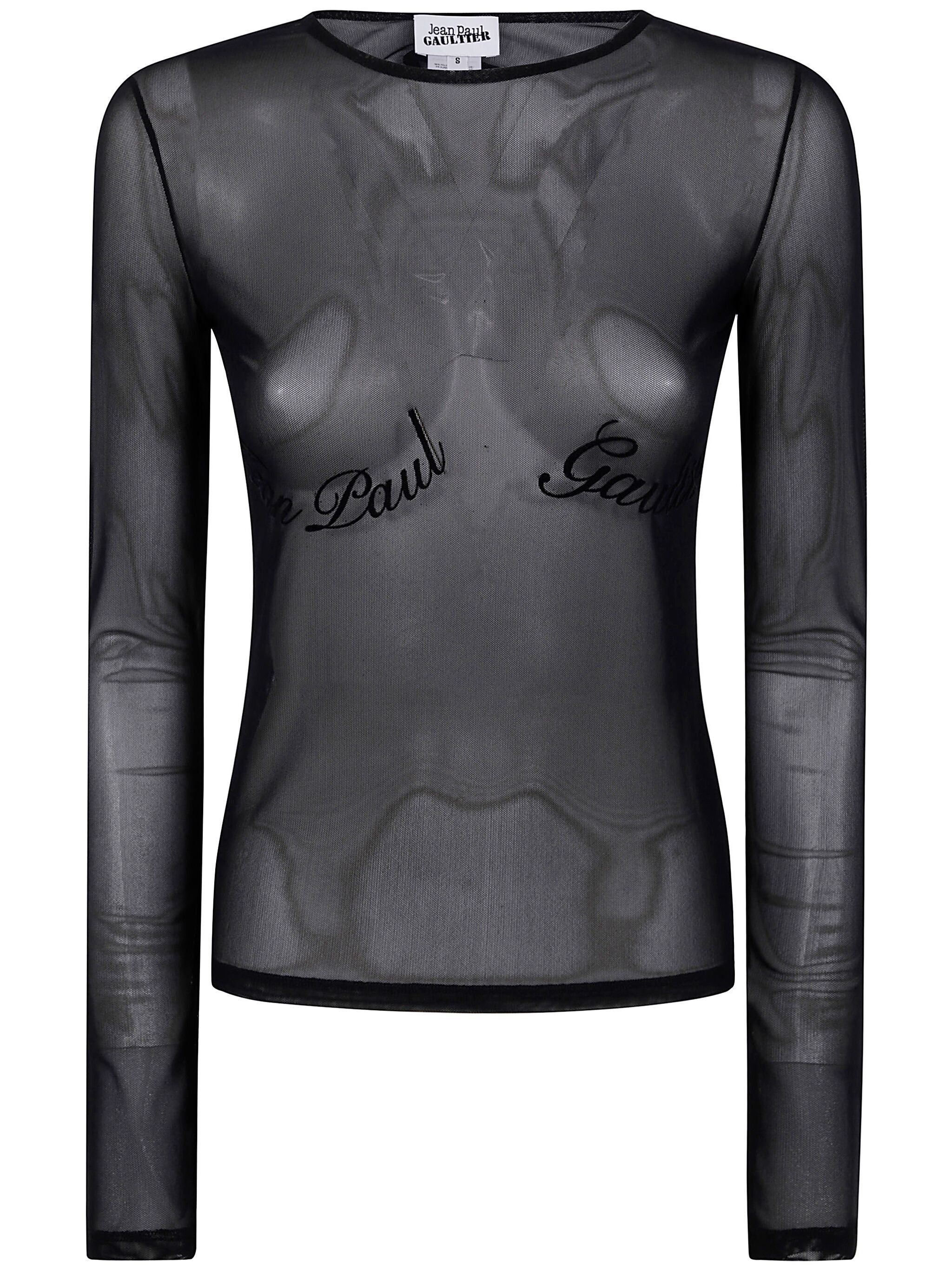 Jean Paul Gaultier Women Mesh Long Sleeves Top With Velvet Flock "Jean Paul Gaultier" - 4