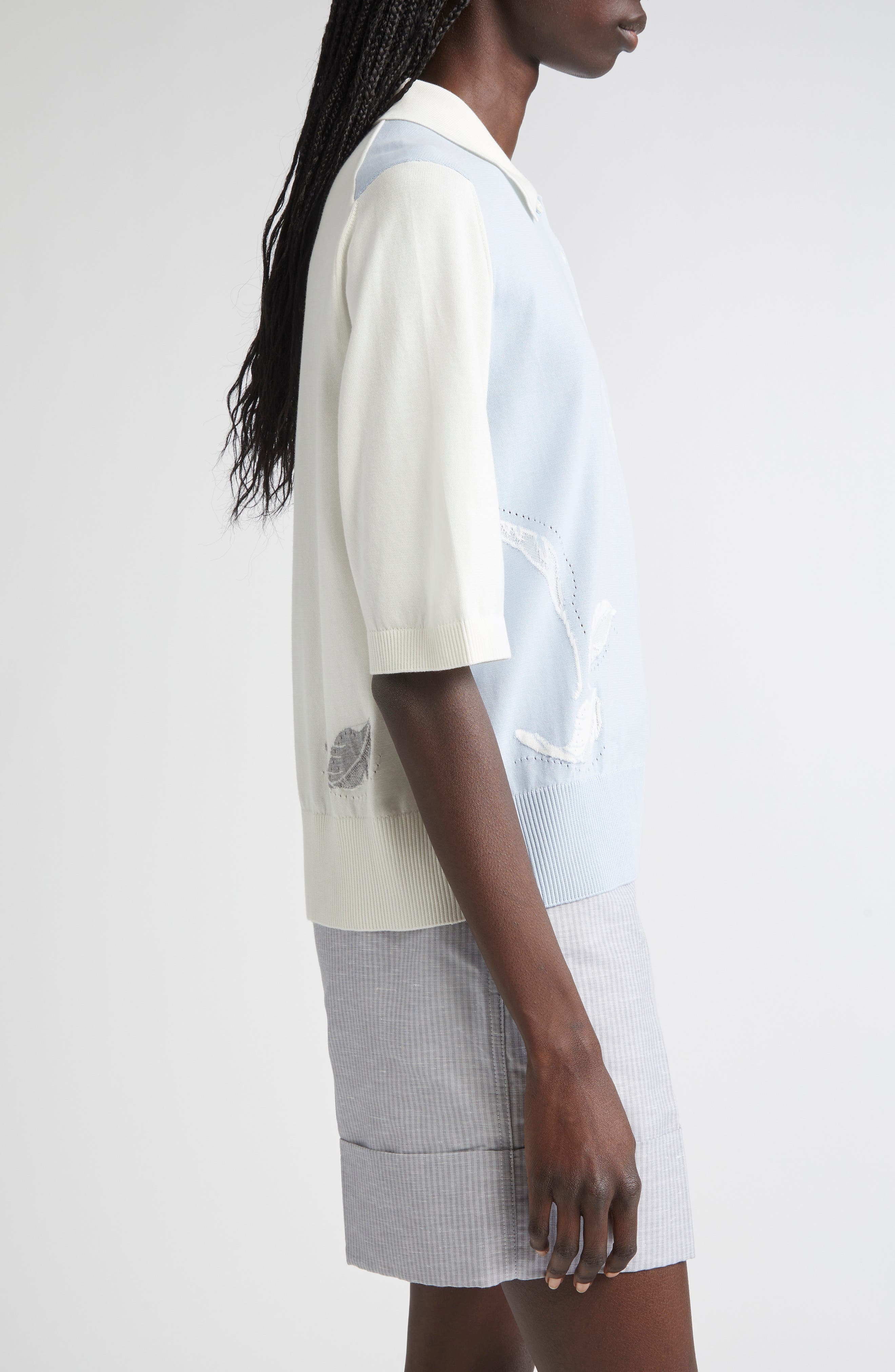 Thom Browne Fun-Mix Feather Intarsia Cashmere Polo in Light Blue at Nordstrom - 4