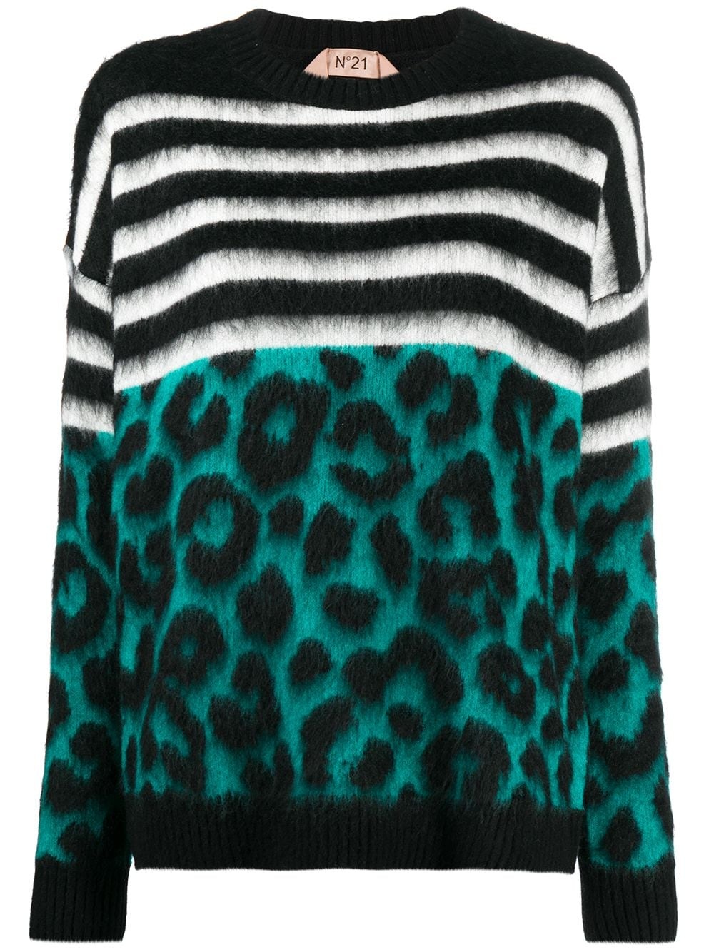 horizontal-stripe leopard-print jumper - 1