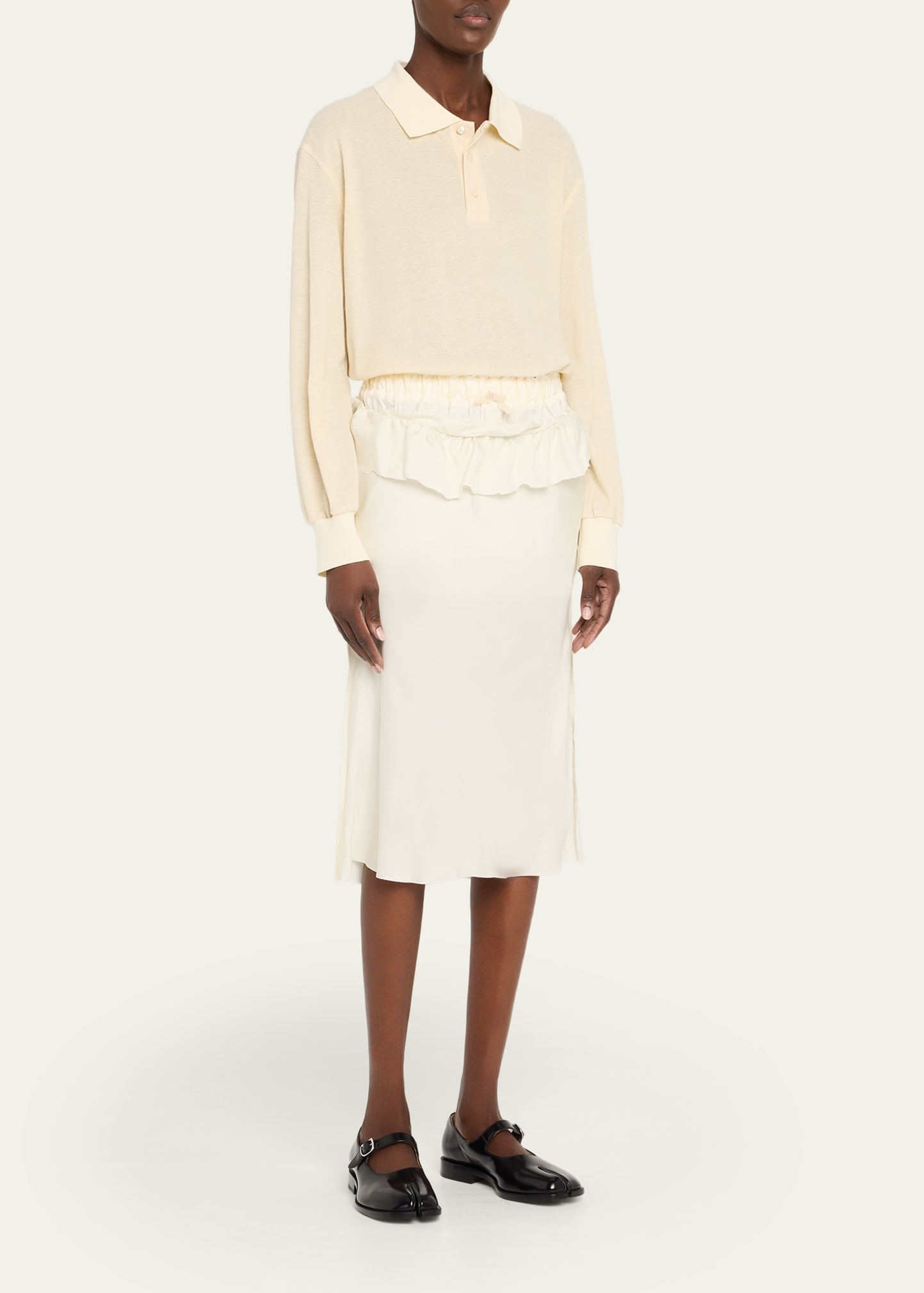 Mixed-Media Silk Midi Polo Dress - 4