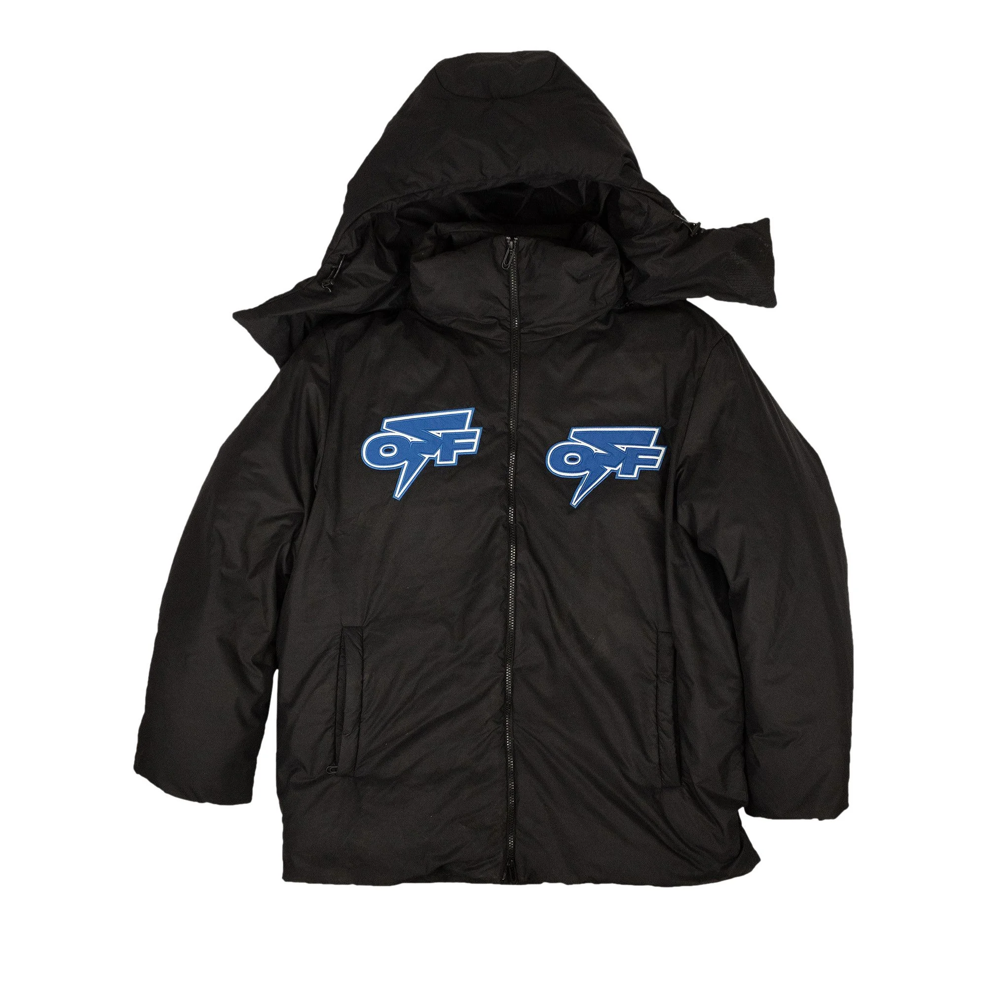 Off-White Thunder Hooded Down Puffer 'Black/Blue' - 1