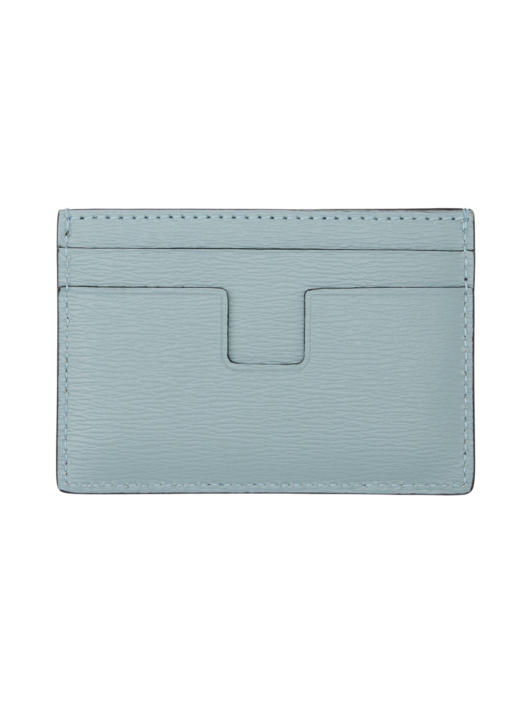 Blue Horizontal Grained Leather T Line Card Holder - 2