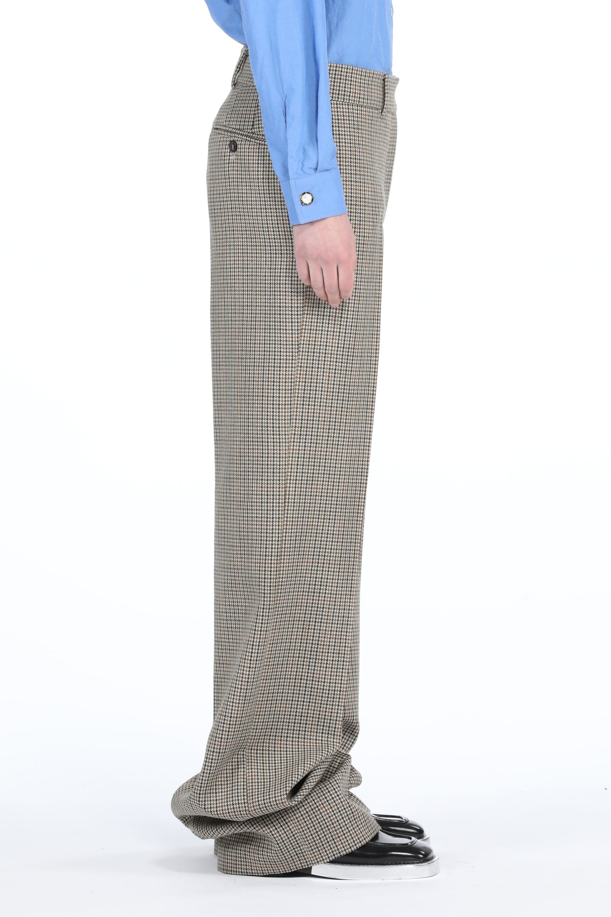 CHECKED WIDE-LEG TROUSERS - 3