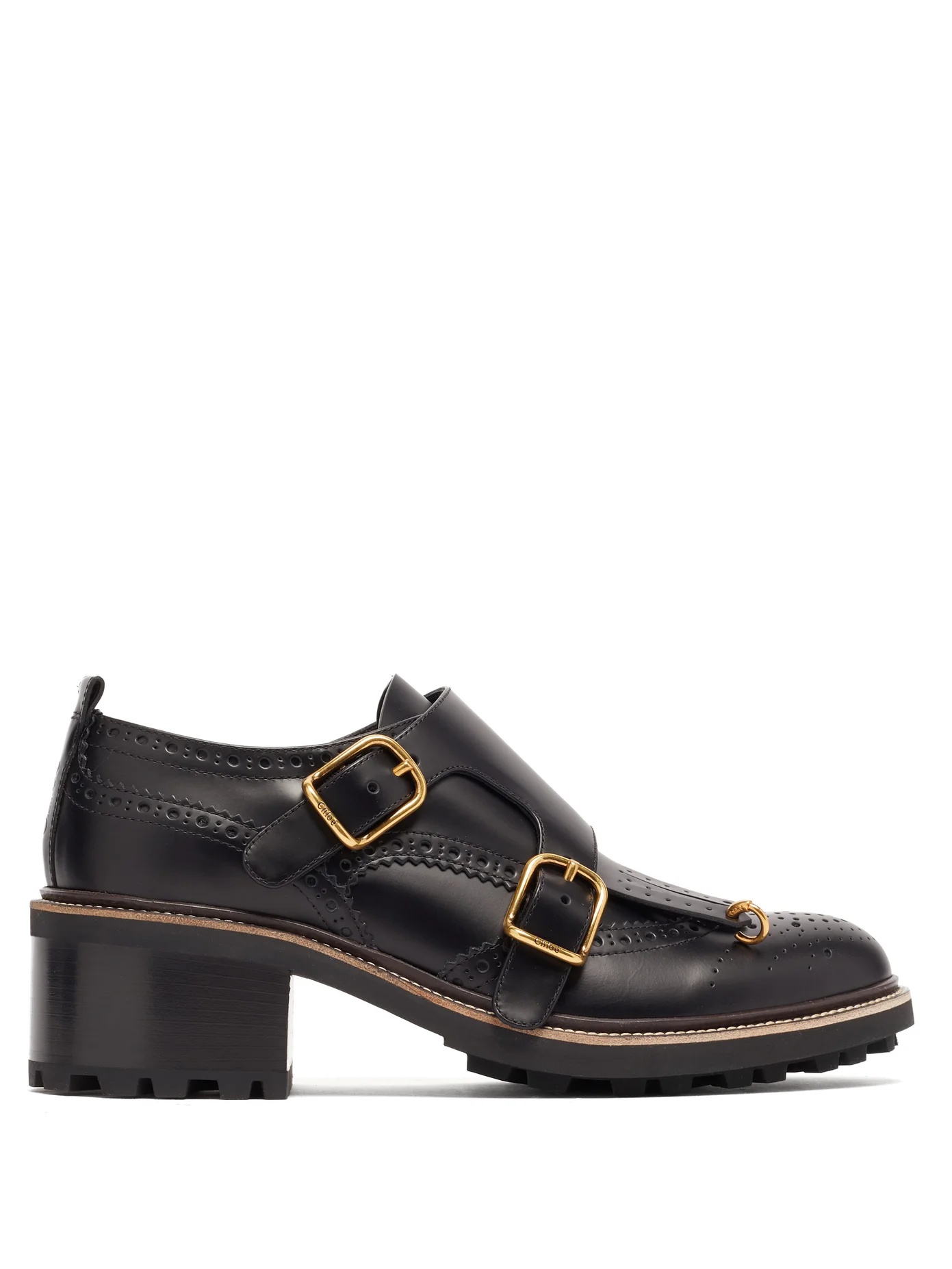 Fringed-vamp monk-strap leather brogues - 1