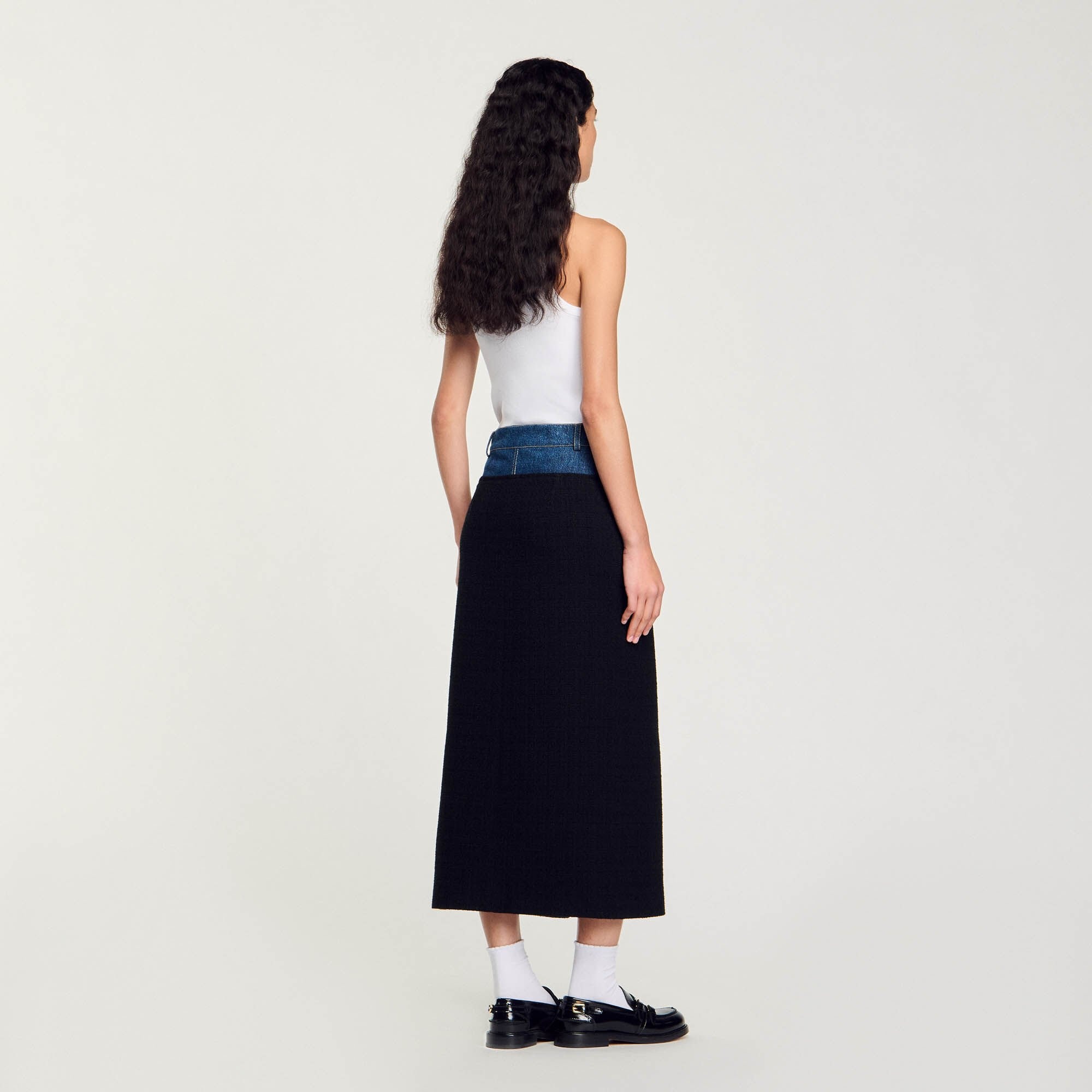 DUAL-MATERIAL DENIM AND TWEED SKIRT - 6