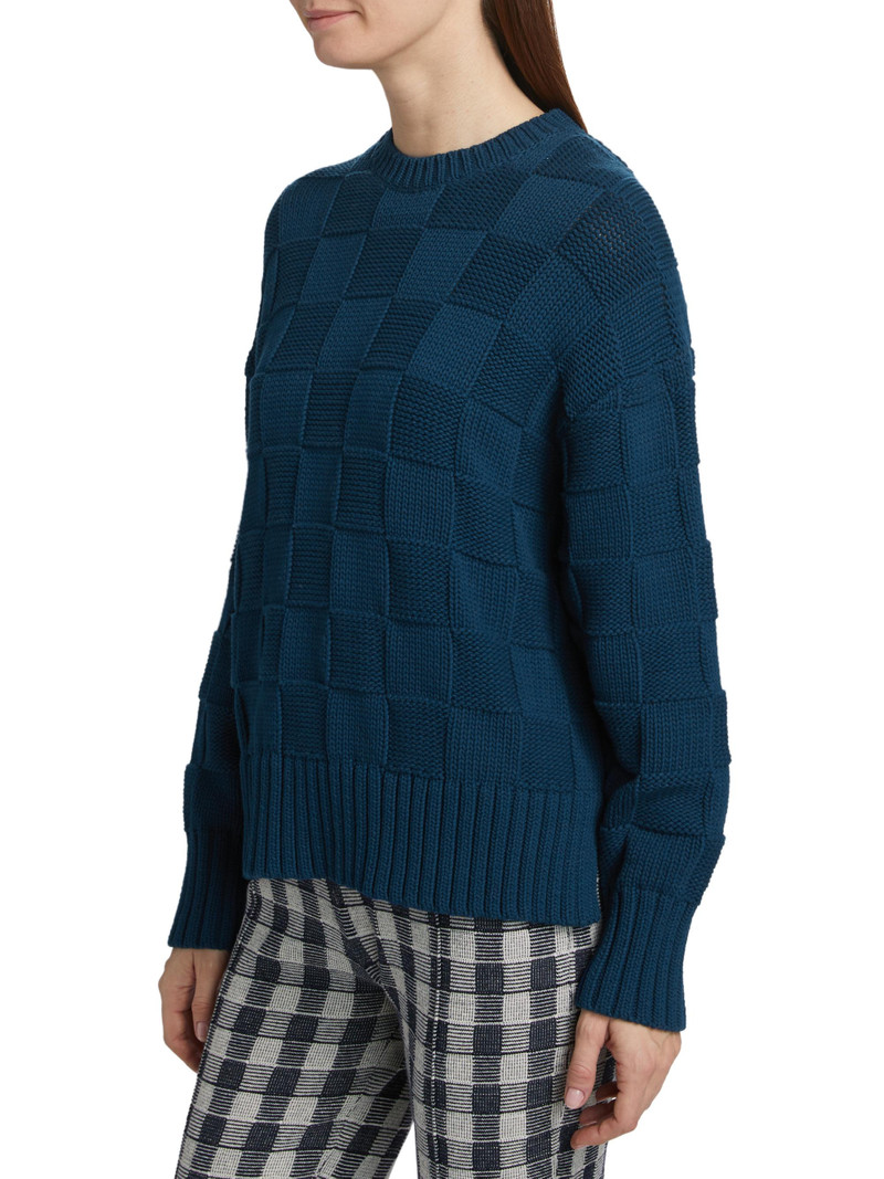 Women's Check-Knit Stretch-Cotton Sweater - Midnight 4