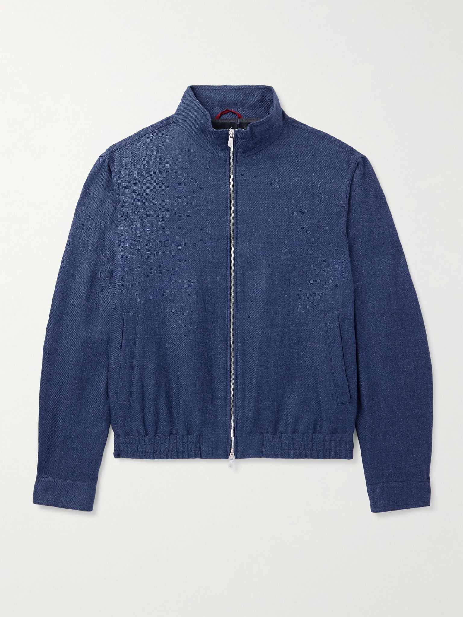 Linen, Wool and Silk-Blend Bomber Jacket Blue - 1