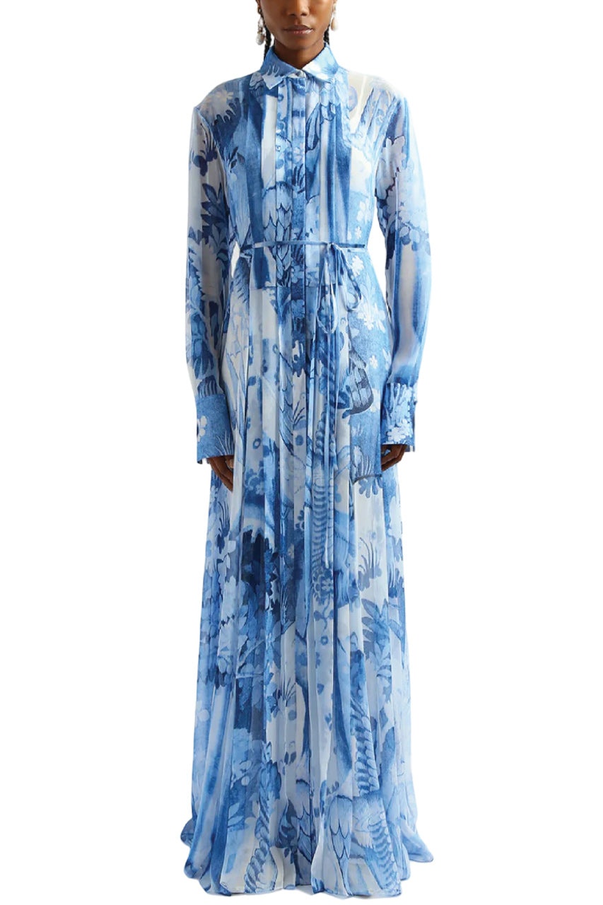LONG SLEEVE PLEATED DETAIL GOWN - 2