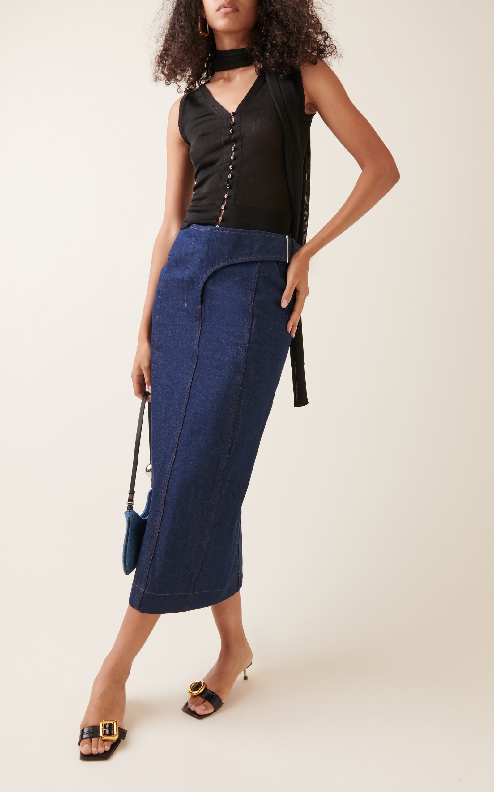 Obra Tailored Denim Midi Skirt navy - 2