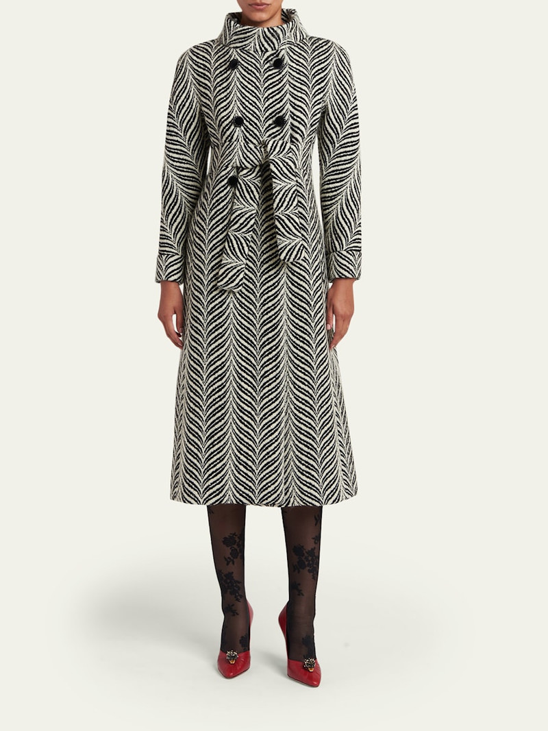 Valentino Zigzag Double-Breasted Belted Long Coat outlook
