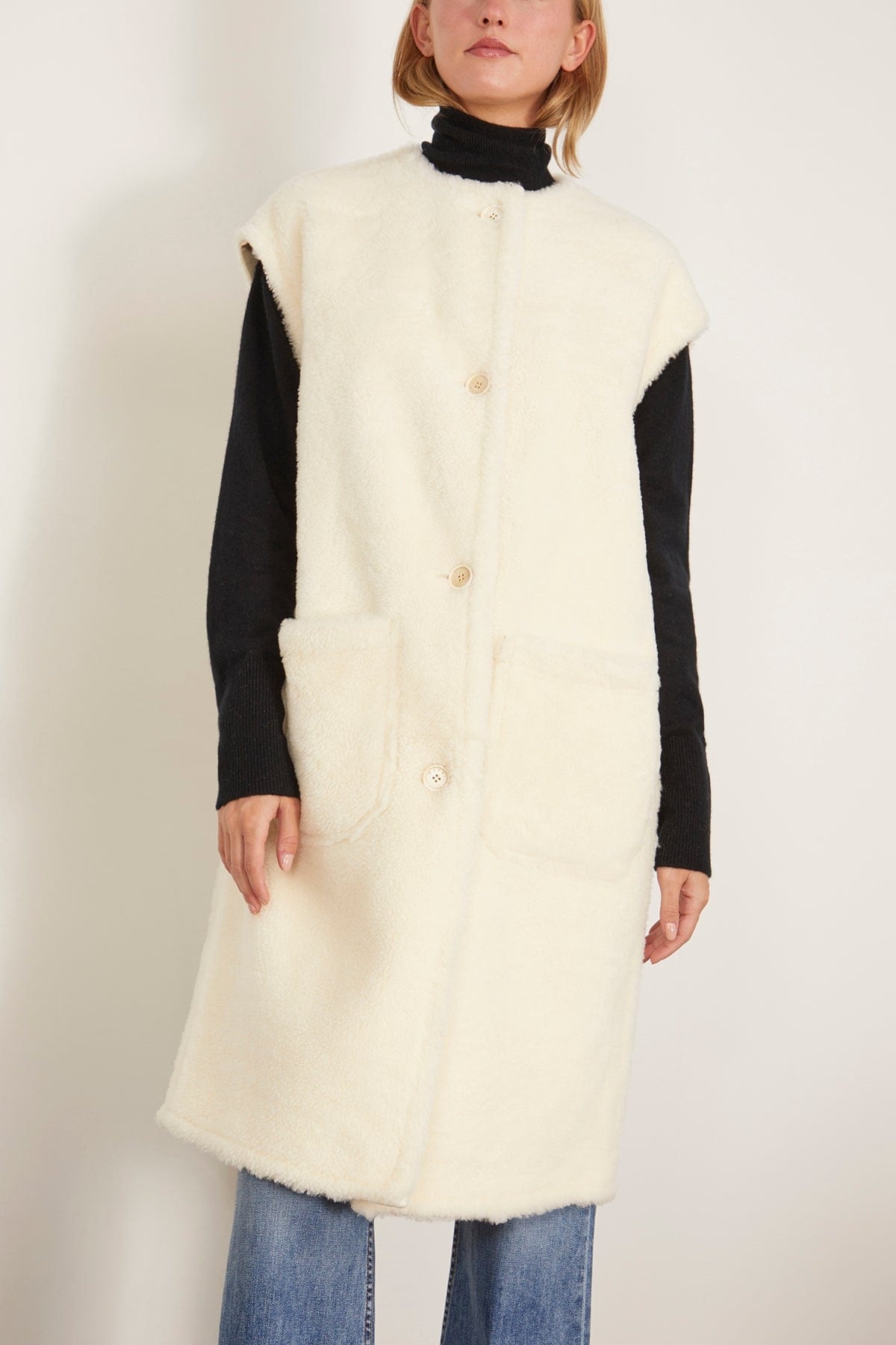 Velour Shearling Vest in Glass - 3