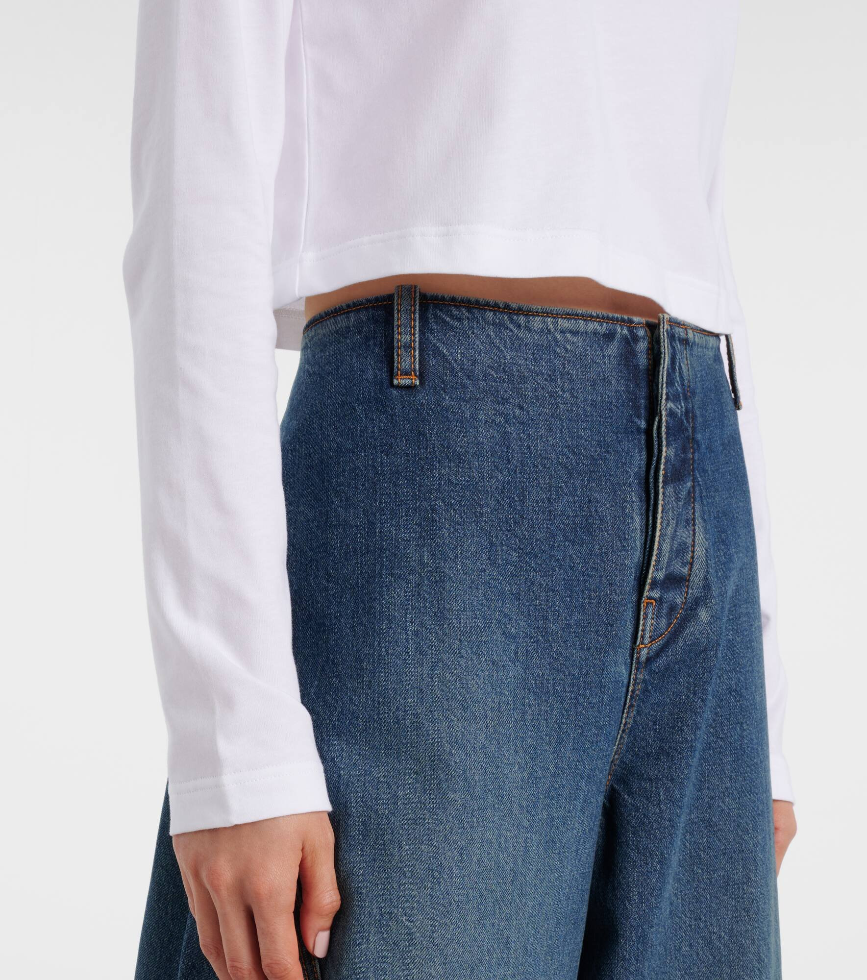 Cropped turtleneck cotton jersey top - 5