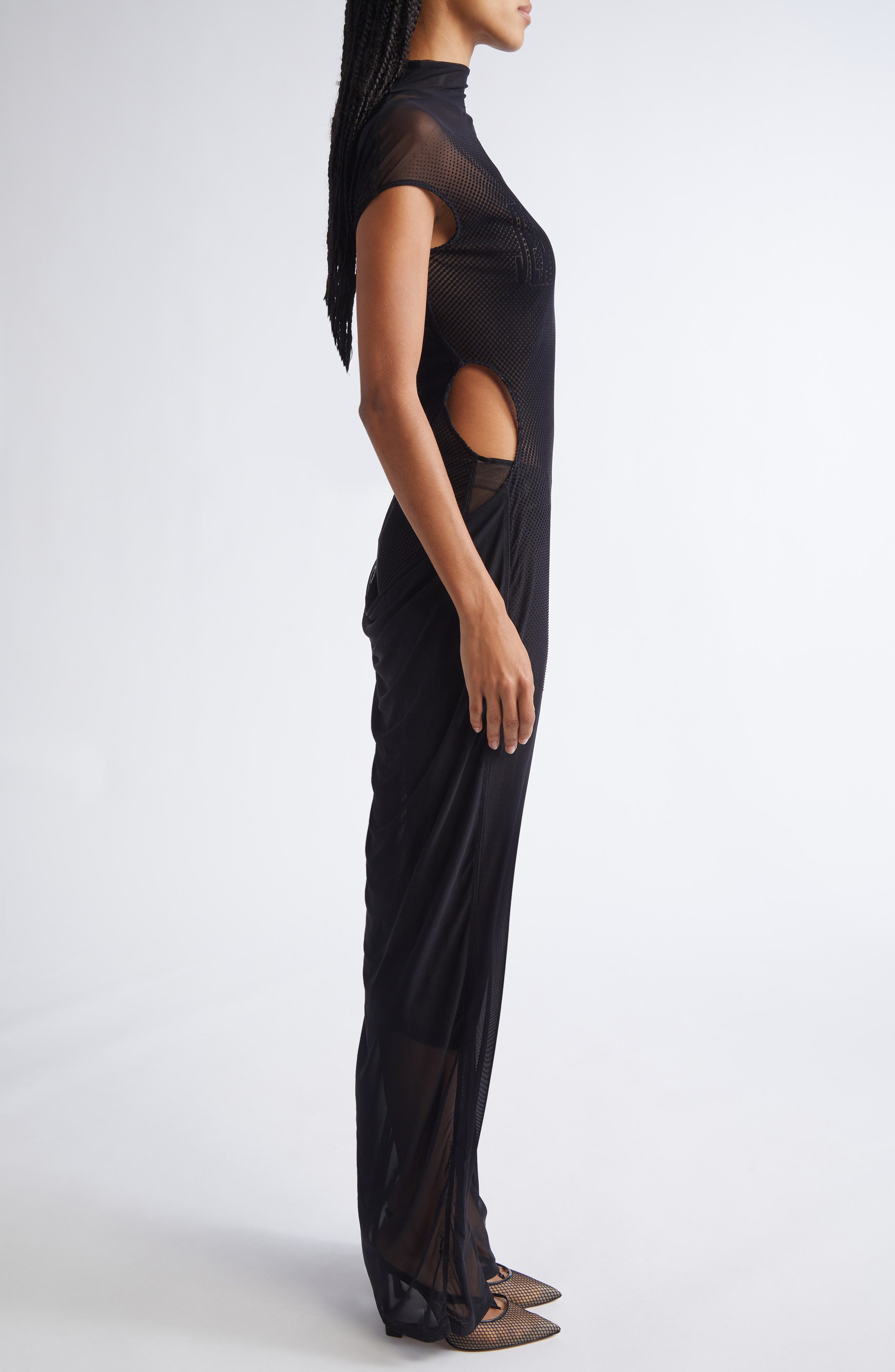 Jean Paul Gaultier Flocked Polka Dot Sleeveless Mesh Dress in Black at Nordstrom - 3