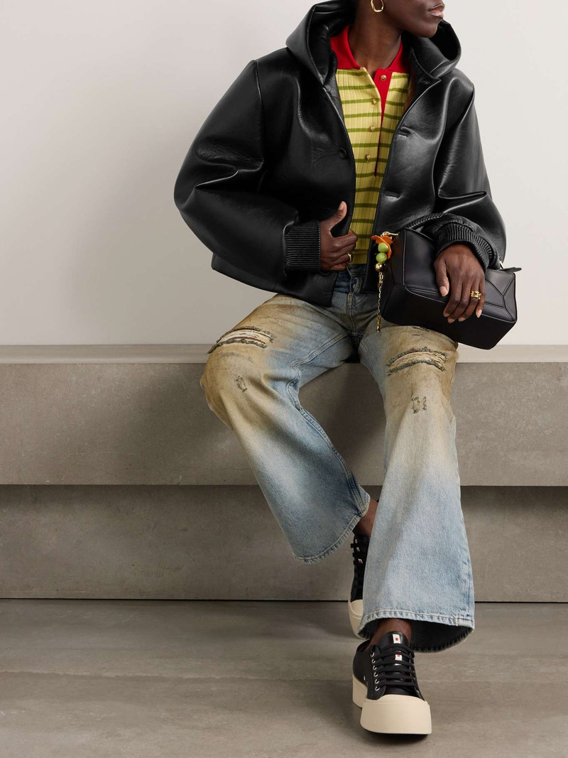 JW Anderson Hooded cropped padded leather jacket Black outlook