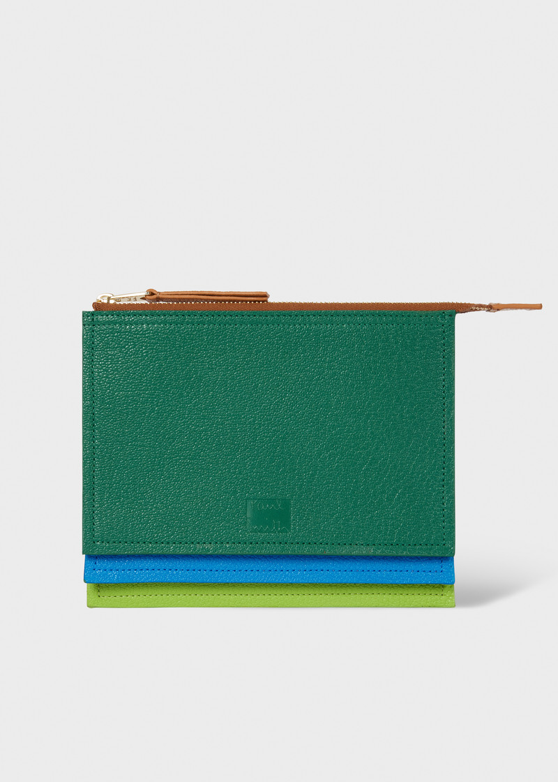 Green Leather Medium Concertina Zip Pouch 1