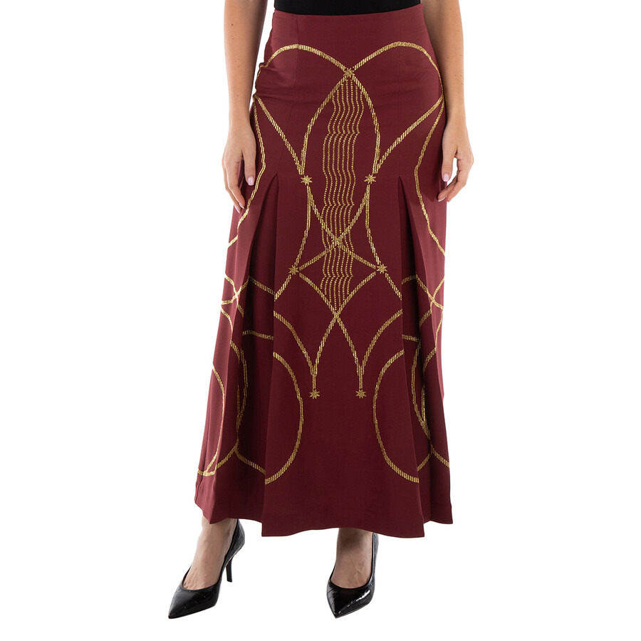 Burberry Ladies Burgundy Lucile Printed Maxi Skirt - 3