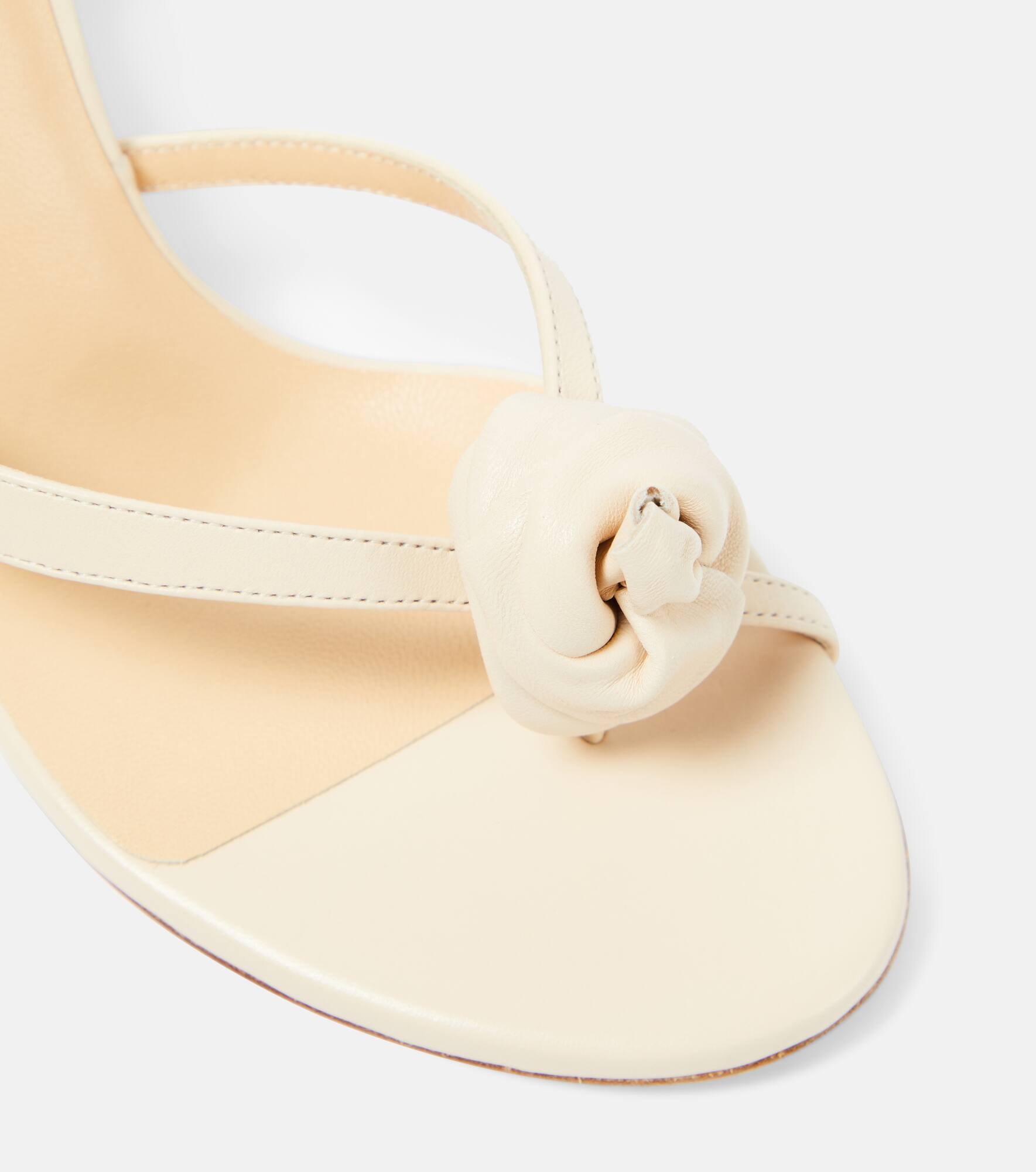 Floral-appliqué leather wedge sandals - 6