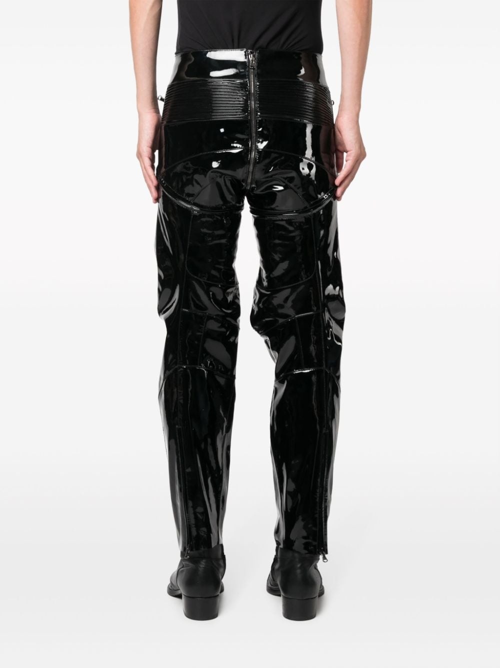 panelled gathered patent leather trousers - 4