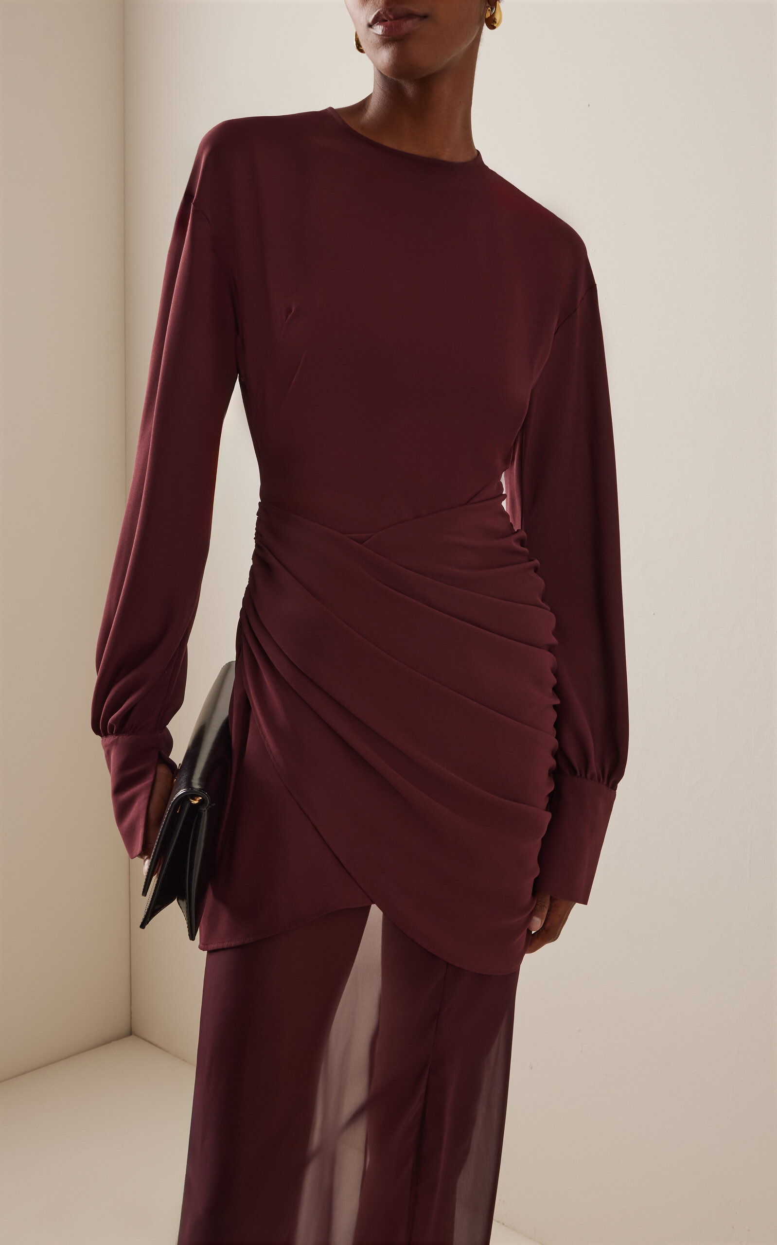 Davina Chiffon-Detailed Draped Crepe Maxi Dress burgundy - 3
