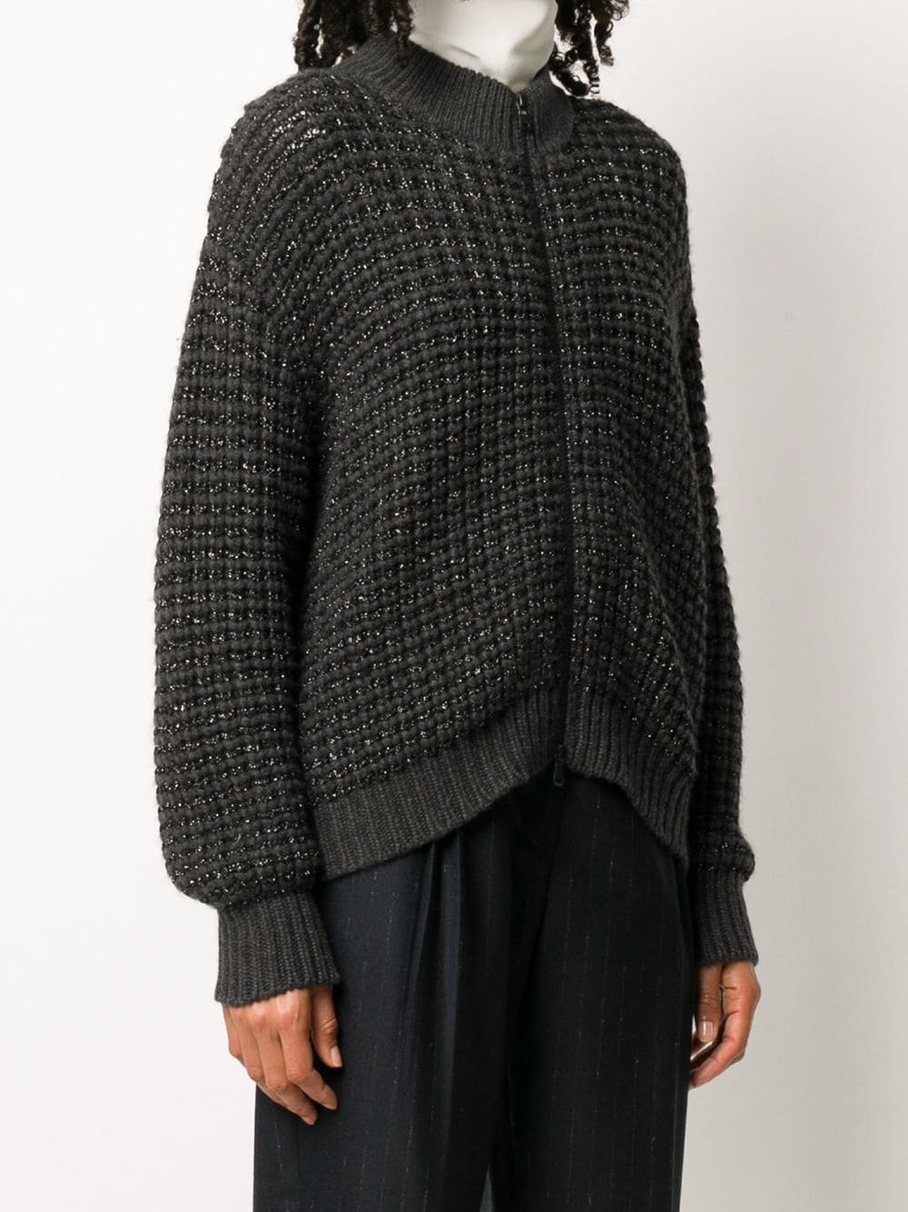 metallic textured-knit jumper - 3