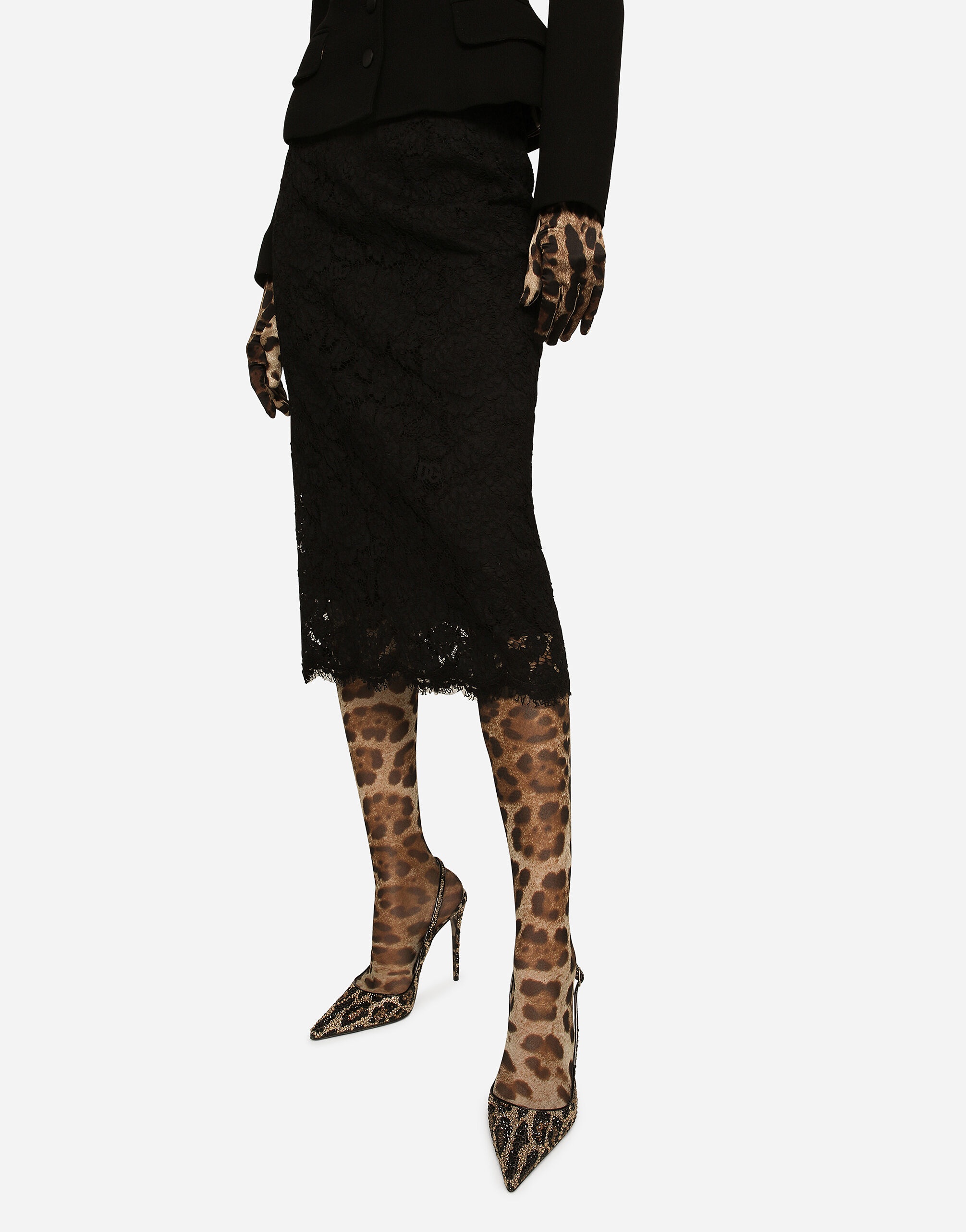 Branded stretch lace midi skirt - 4