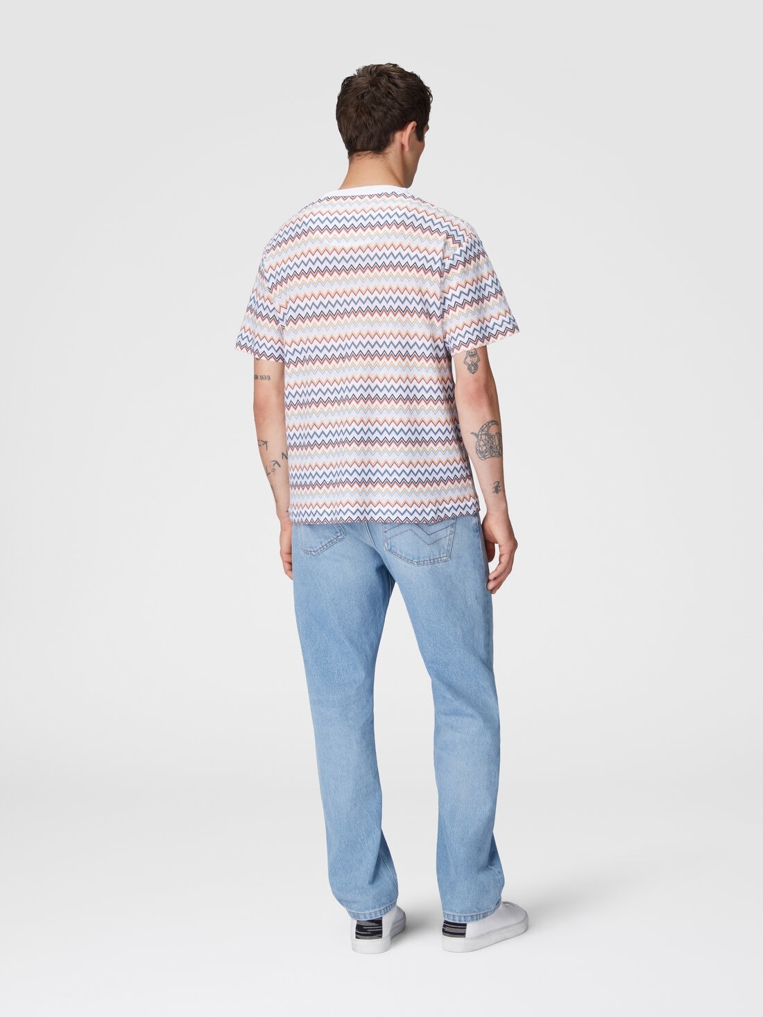 Zig zag cotton crewneck T-shirt with contrasting collar - 3