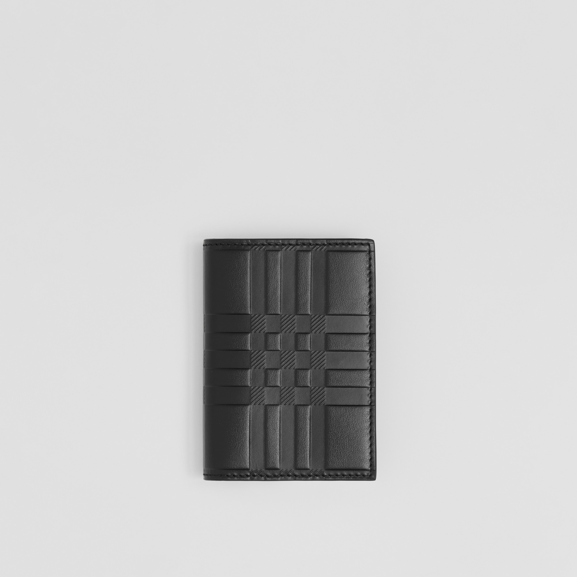 Embossed Check Leather Folding Card Case - 1