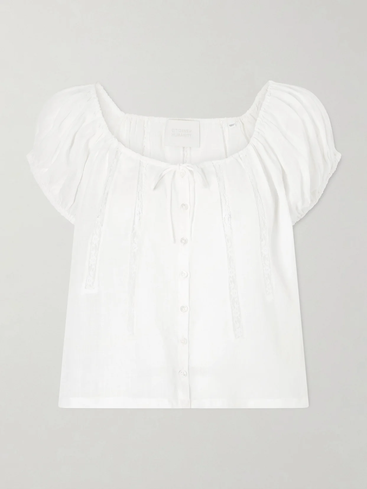 Tatev Tie-detailed Lace-trimmed Ramie Blouse - 1