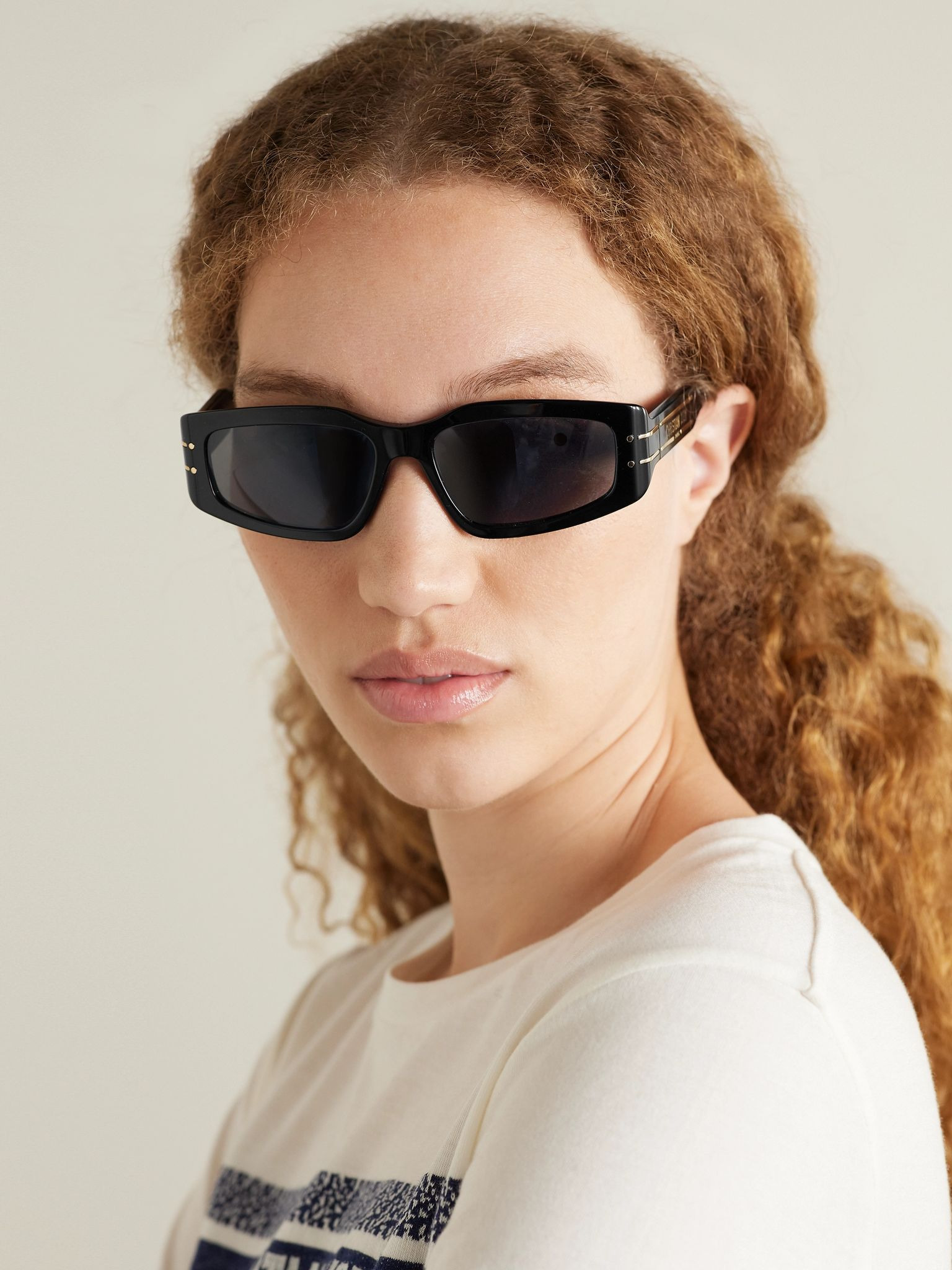 DiorSignature S9U rectangular-frame acetate and gold-tone sunglasses Black - 2