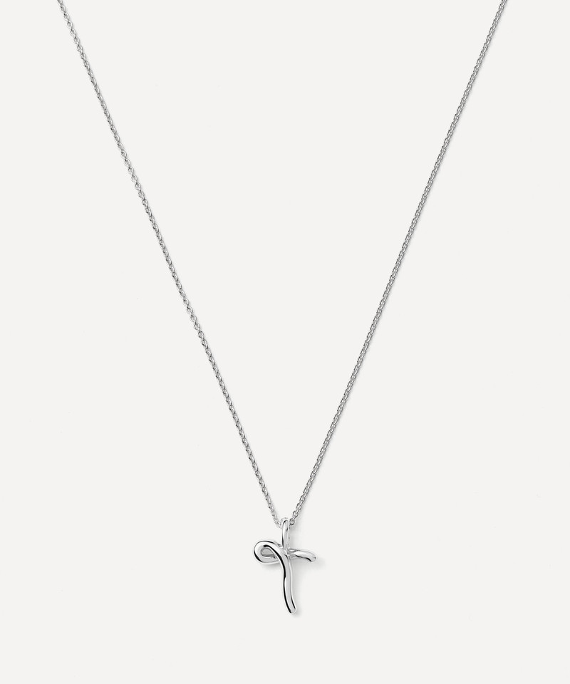 Sterling Silver Curly Molten Mini T Initial Pendant Necklace 1