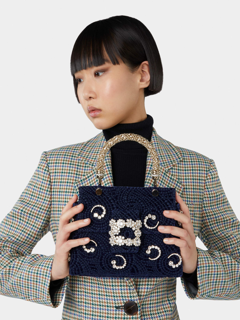 Viv' Cabas Jewel Flower Strass Buckle Mini Bag in Velvet 9