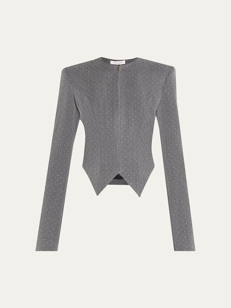 Embellished Denim Tailored Zip Jacket - 1