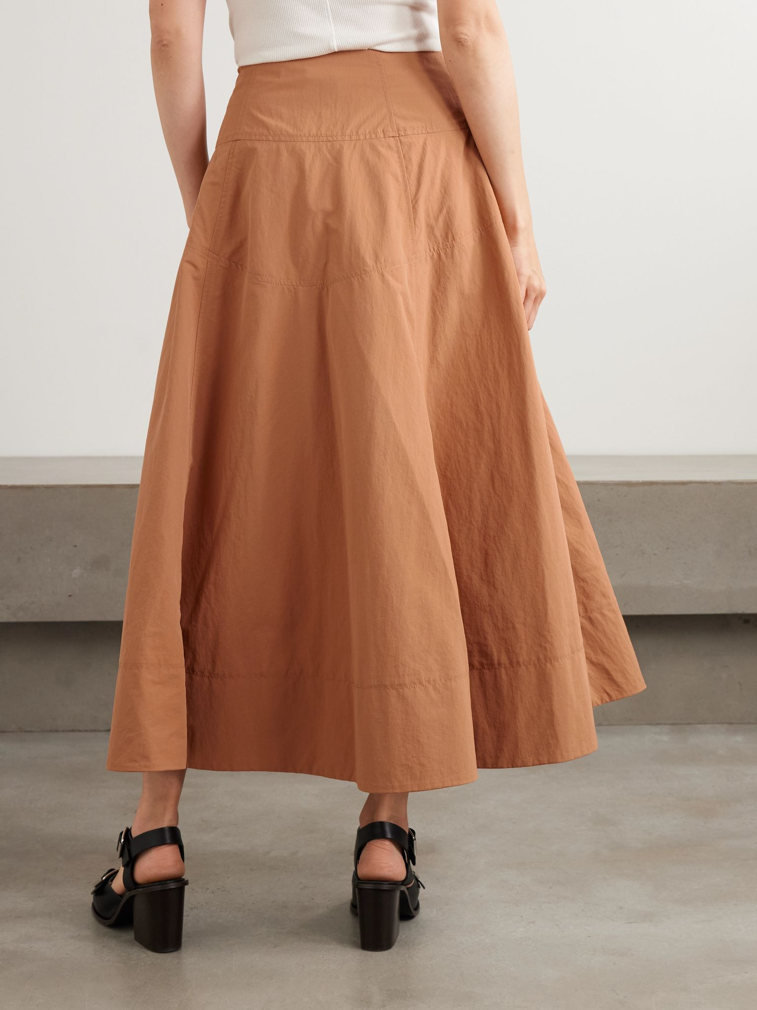 Cedar button-detailed crinkled-shell midi skirt Brown - 3