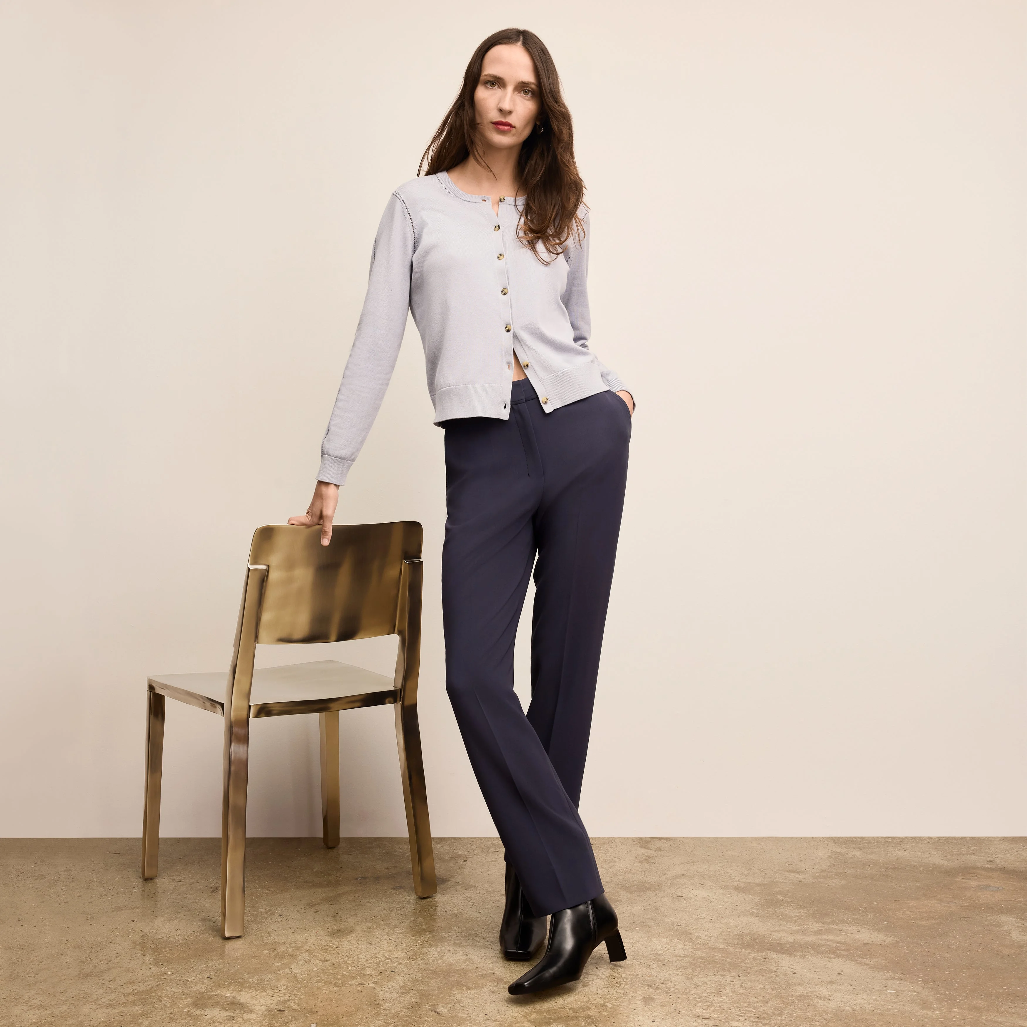 Mel Pointelle Cardigan - 365 Cotton Silk Knit - 1