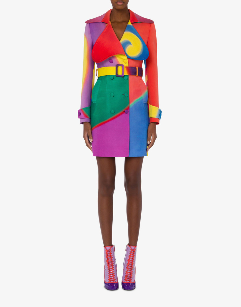 Moschino PROJECTION PRINT WOOL CANVAS TRENCH COAT outlook