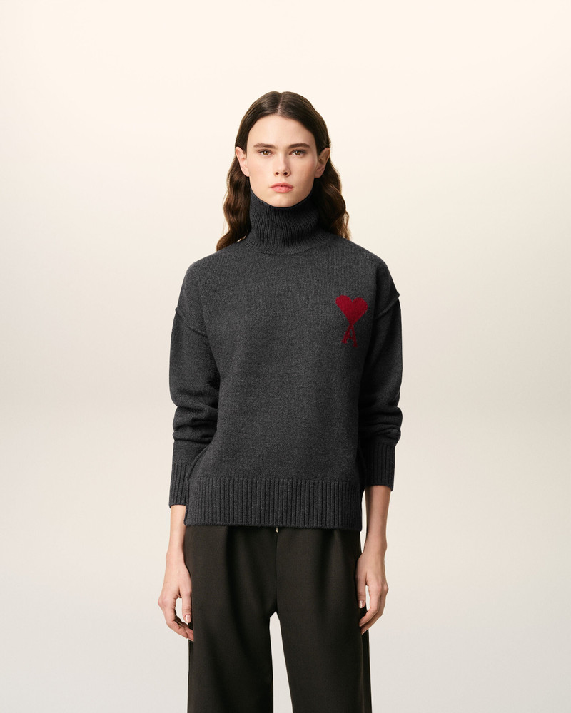 AMI Paris GREY WOOL AMI DE COEUR FUNNEL NECK SWEATER outlook