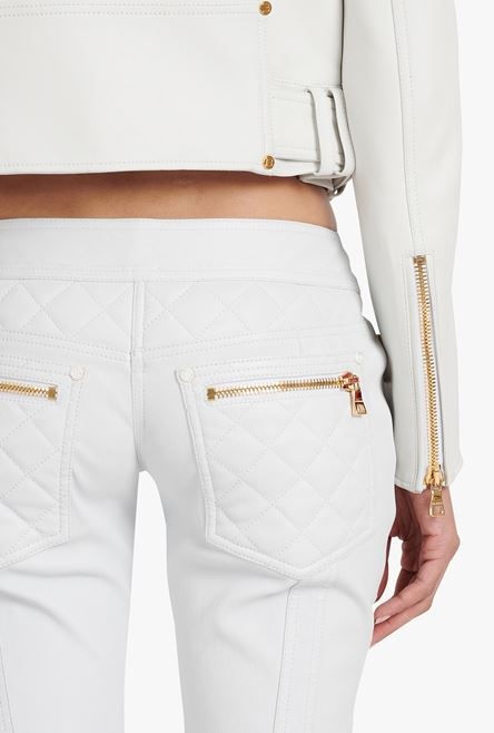 Cropped white leather biker jacket - 8