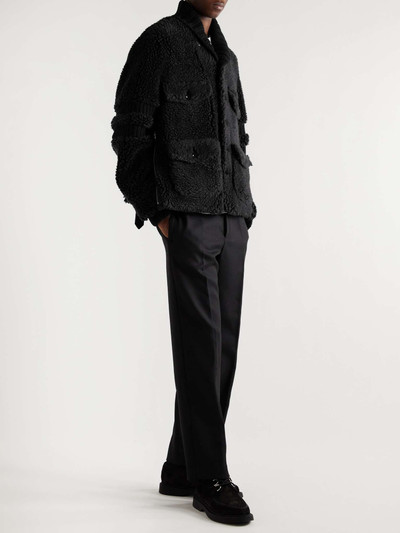 sacai Faux Shearling and Ribbed Wool Varsity Jacket outlook