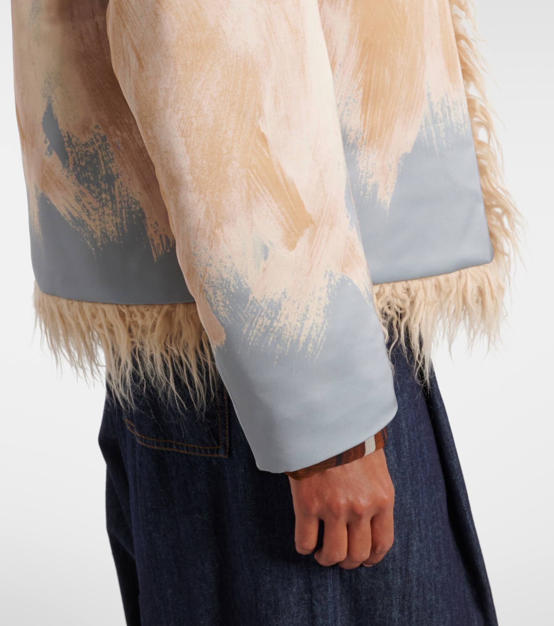 Printed faux fur-trimmed jacket - 5