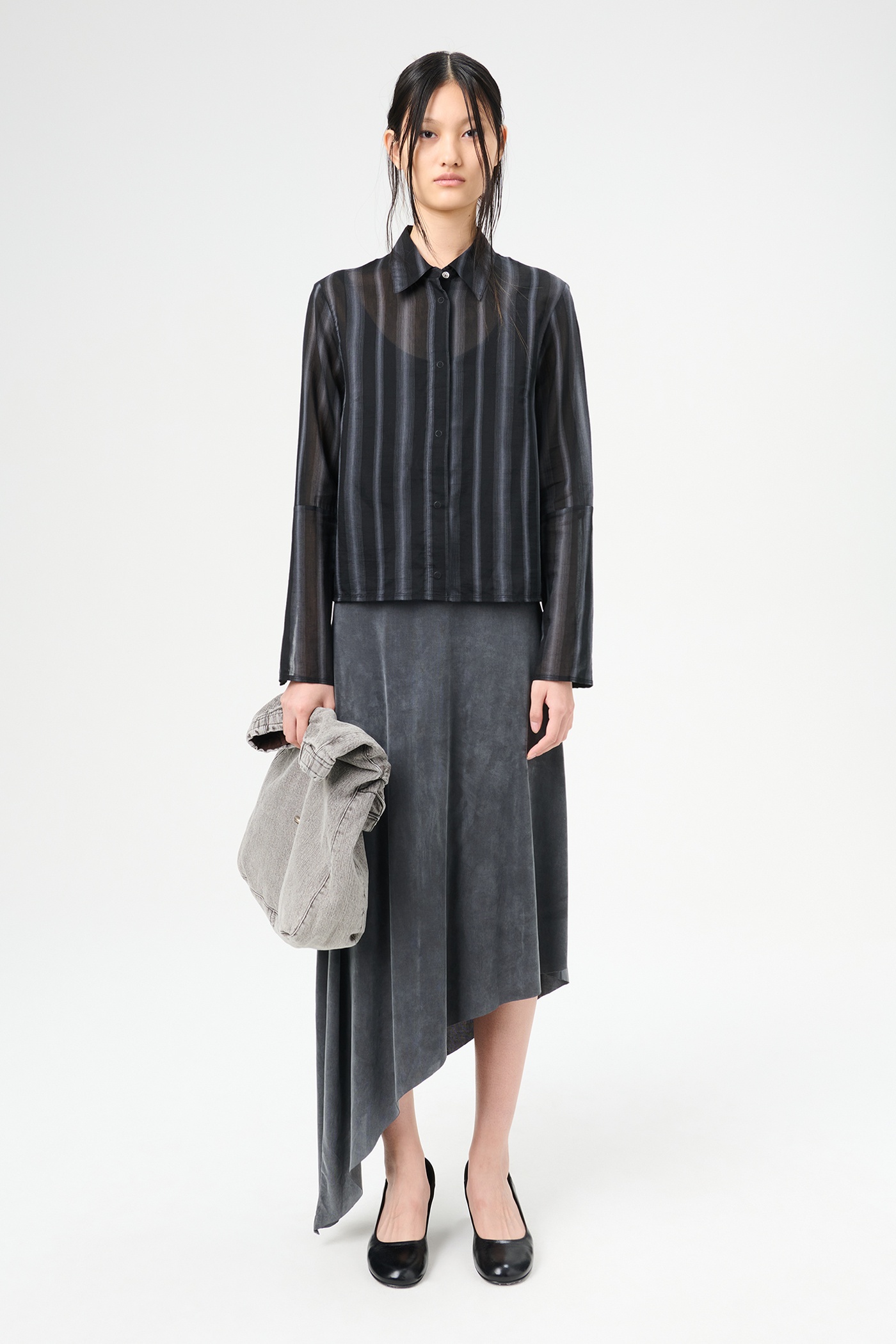 Auto Shirt Noir Stripe Sheer Cotton Silk - 1