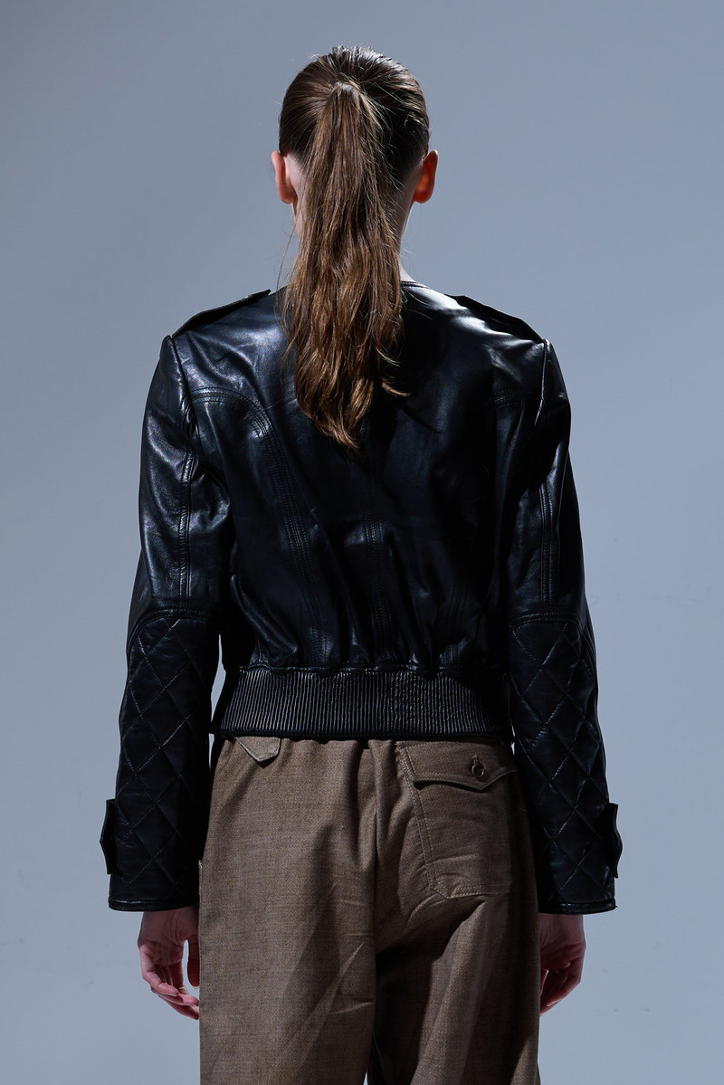 LEATHER SHRUNKEN QUILTED ZIPPERED JACKET 4