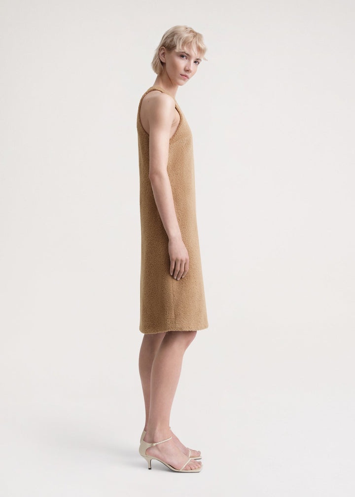 Scoop-neck wool-teddy dress chestnut - 3