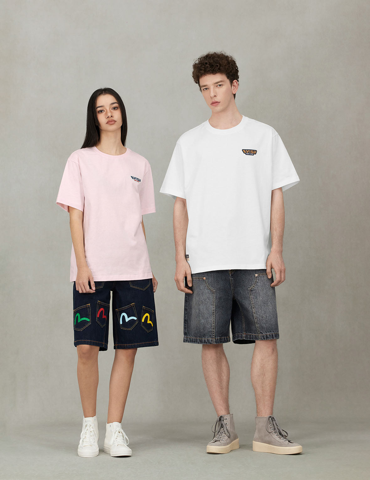 Seagull Print Pockets Oversized Worker Denim Shorts - 5