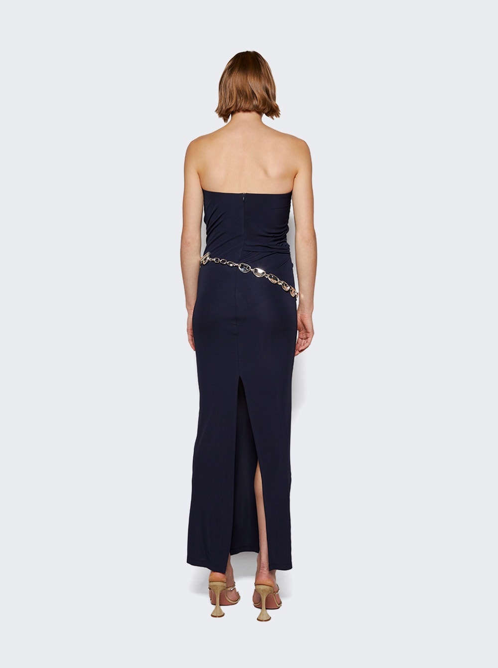Strapless Ruche Chain Dress Navy - 5