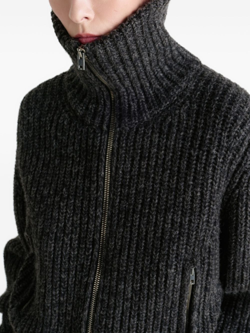 ribbed zip-up cardigan - 5