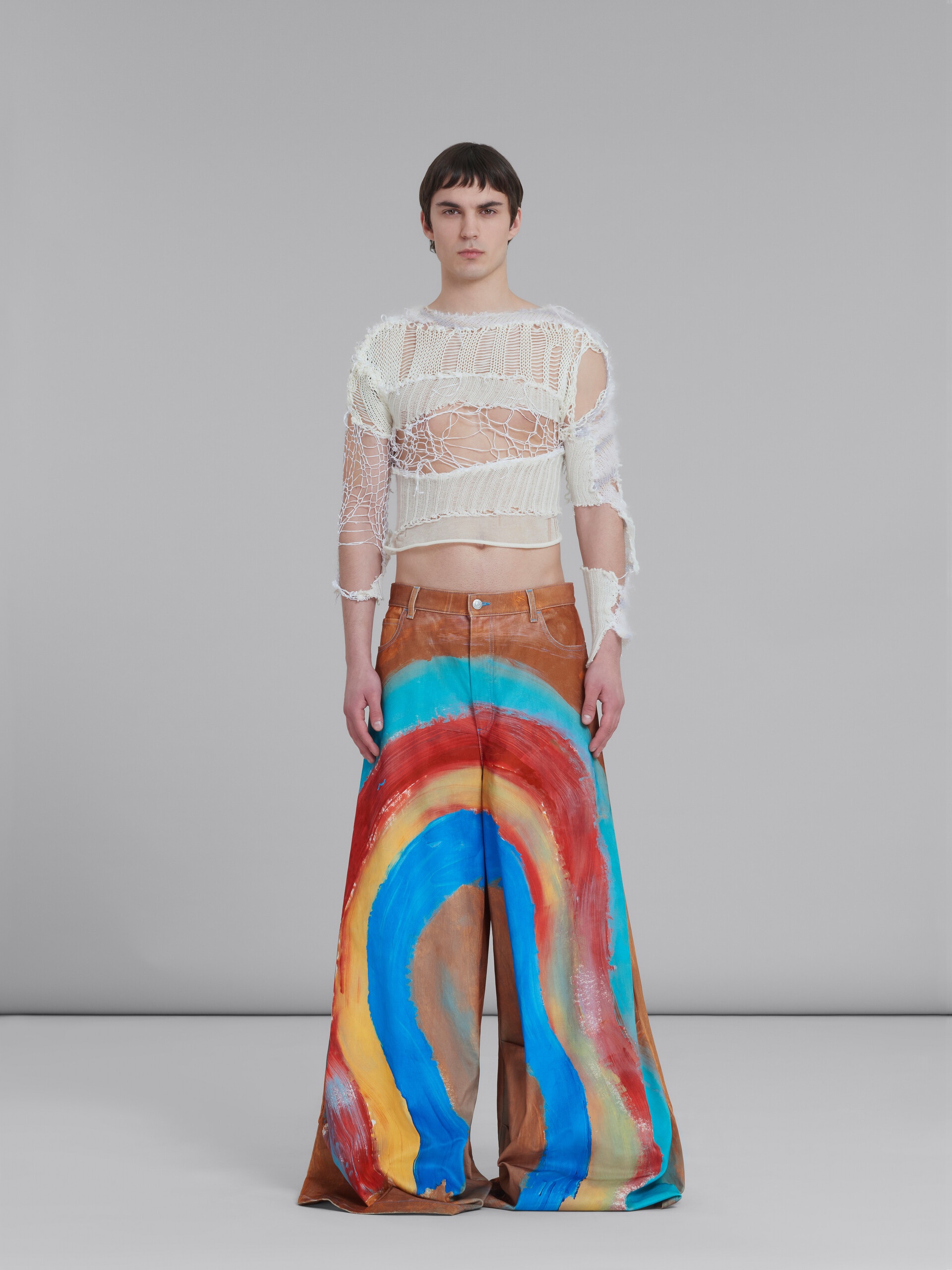 WIDE 5 POCKET TROUSERS IN DENIM WITH RAINBOW PRINT - 2